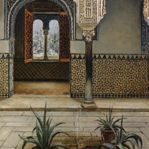 Manuel López Cantero (Spanish, 19th century), "Patio del Alcázar de Sevilla" (detail)