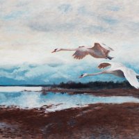Bruno Liljefors (Swedish, 1860-1939), "Swans in Flight"