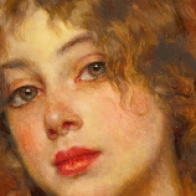 Eugene de Blaas (Italian, 1843-1932), “Gipsy Girl” (detail)
